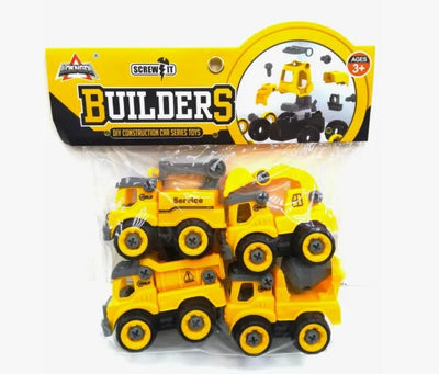 4 PCS DIY Construction Truck Toy Set – Yellow Engineering Car Playset for Kids